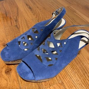 Blue suede sandal wedges